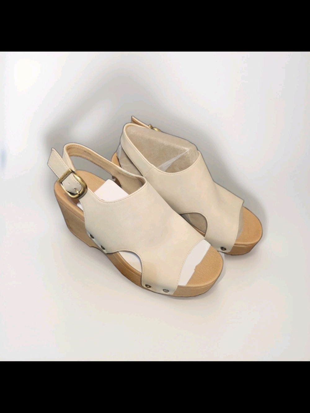 Wren Cream Leather Platform Wedge Sandals with Gold Buckle